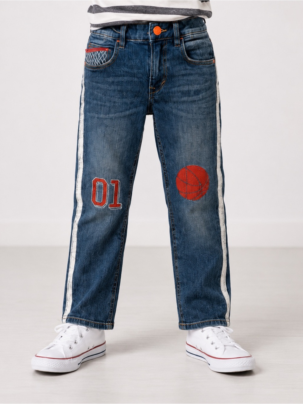 H&M Boys Basketball Patch Side Stripe Jeans Size 7-8Y